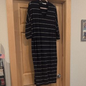 Navy and White Striped Midi Dress